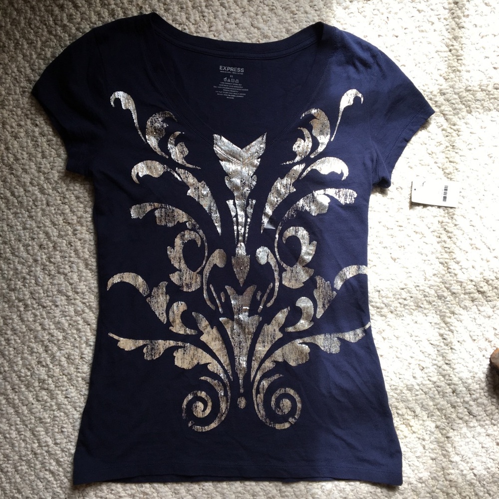 NWT EXPRESS blue w/metallic t-shirt
